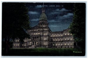 c1940 State Capitol Building At Night Tower Stairs Lansing Michigan MI Postcard 