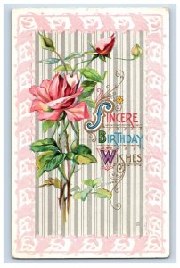 Circa 1910 Birthday Pink Rose Vintage Postcard P108E