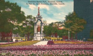 Vintage Postcard Dominion Square Park Flower Garden Tulip Blooms Montreal Canada