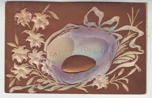 PC35 JLs postcard 1909 pm deep embossing easter eggs in nest