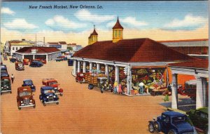 New Orleans LA-Louisiana, New 1938 French Market Buildings, Linen Postcard 