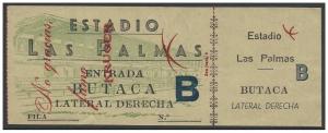 Spain | Canary Island | Las palmas 1950s Old Stadium Ticket. Few faults