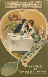 Postcard C-1910  Romance Couple Dessert Spooning BB London 23-4278