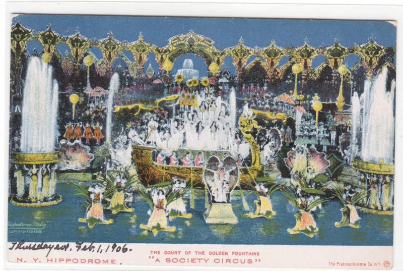 Court Golden Fountains Hippodrome New York City 1906 postcard