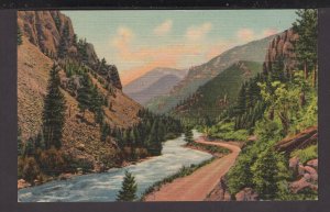 WY YELLOWSTONE NATIONAL PARK Through the Pines and Cliffs Canon Rockies Linen