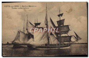 Postcard Old fishing boat The Sea full sail