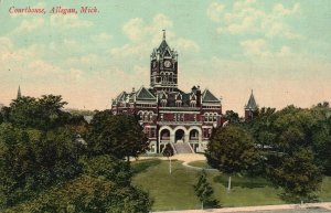 Vintage Postcard 1908 View of Courthouse Allegan Michigan MI