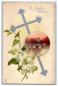 1908 Easter Silver Cross Flowers Grazing Sheep Tuck's Baltimore MD Postcard