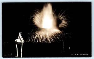 RPPC URUAPAN, Michoacan Mexico ~ PARACUTIN VOLCANO Night c1943 Desentis Postcard