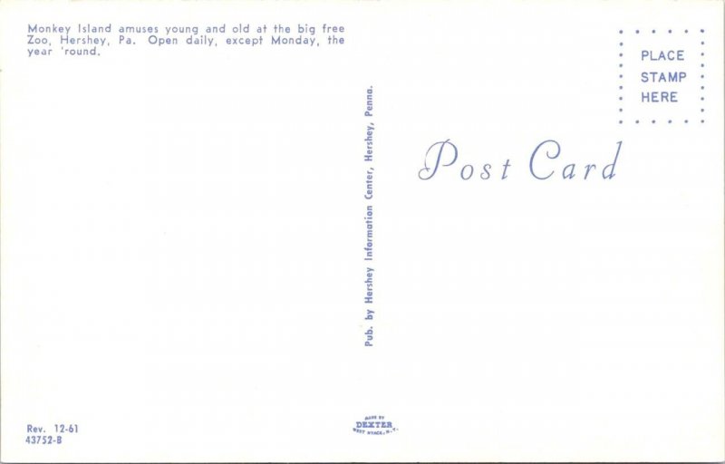 2~Postcards Hershey, PA Pennsylvania AMUSEMENT PARK~Roller Coaster & ZOO~Monkey