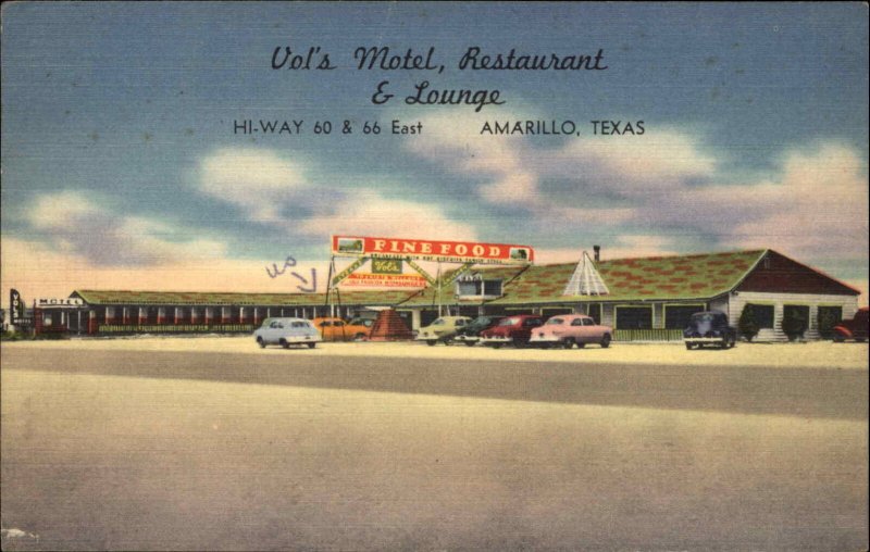 Amarillo Texas TX Vol's Motel Route 66 Linen Postcard