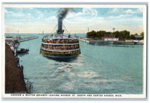 Graham & Morton Steamer Leaving Harbor St. Joseph Benton Harbor MI Postcard