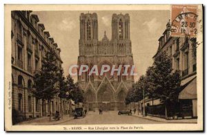 Old Postcard Reims Street Libergier To The Place Du Parvis