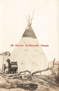 Native American Sioux  Indian, RPPC, Man Standing by Tee Pee, Rosebud SD