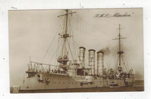 Mint RPPC Postcard Germany Navy Kriegsmarine Cruiser SMS Munchen Munich WW 1