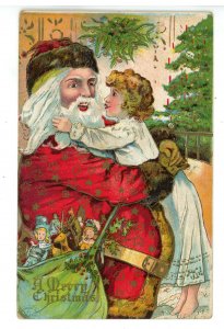 Greeting - Christmas. Santa Claus in Red Suit, Holding Little Girl  (Winsch)