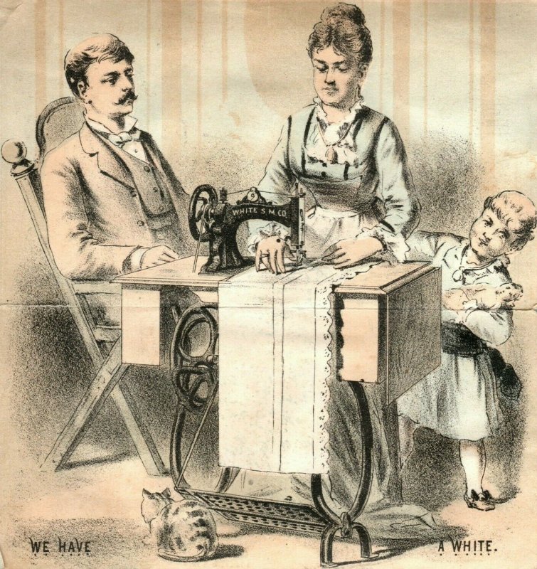 1870's-80's Metamorphic White Sewing Machine Comical Family Folder Trade Card *D