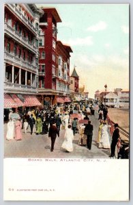 Board Walk Atlantic City New Jersey NJ Crowded Scene & Buildings View Postcard