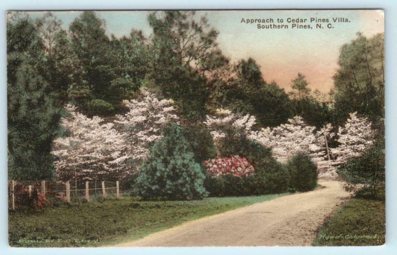 SOUTHERN PINES, North Carolina NC ~ Approach CEDAR PINES VILLA  Postcard