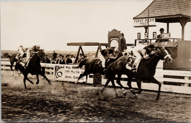 Vancouver BC Brighouse Race Track Horse Racing Richmond Real Photo Postcard G68