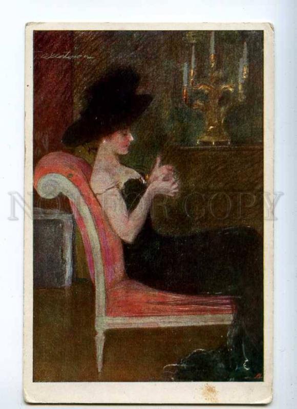 233354 BELLE Lady in Black by AXENTOWICZ vintage ART NOUVEAU