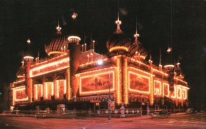 Vintage Postcard Night View Of World's Only Corn Palace Mitchell South Dakota SD