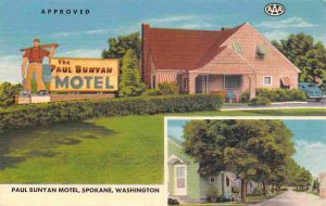 Paul Bunyan Motel Spokane Washington linen postcard