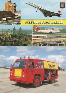 Gatwick London Airport Fire Service Engine 2x Postcard s