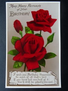 Birthday Greeting RED ROSE (Romance & Passion) - Old RP Postcard by Rotary T7354