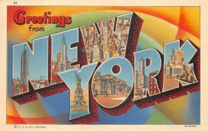 GREETINGS FROM NEW YORK LARGE LETTER POSTCARD 1940