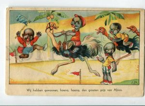 3150223 Black Kids on Ostrich RACING by J.R. vintage COMIC PC