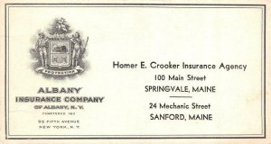 SANFORD & SPRINGVALE, ME Maine HOMER E CROOKER INSURANCE~Albany Ins ADVERTISING