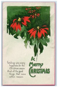 1916 Merry Christmas Poinsettia Flowers USS Birmingham Posted Antique Postcard 