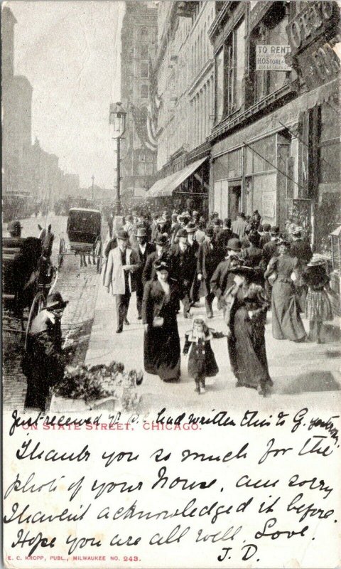 Chicago IL~State Street~To Rent~Close Up Victorian Ladies~Flower Seller~1904 B&W 