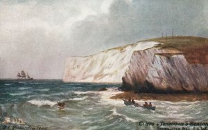 Vintage Postcard Cliffs Tennyson's Beacon Freshwater Bay Long Lines Cliff Tuck's 