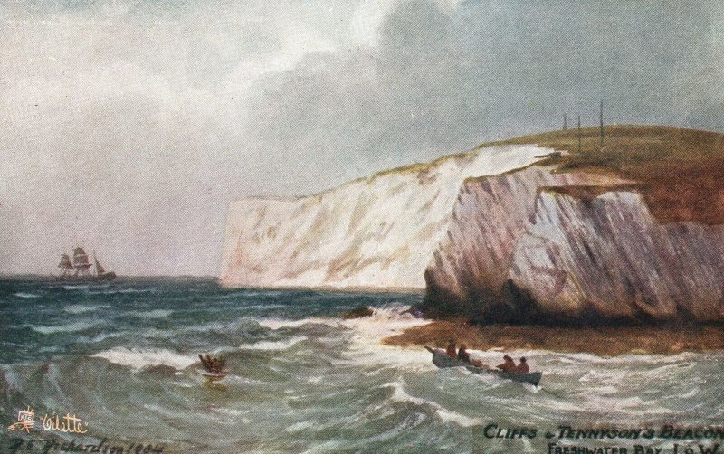 Vintage Postcard Cliffs Tennyson's Beacon Freshwater Bay Long Lines Cliff Tuck's 