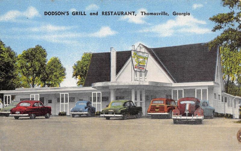 Georgia Ga Postcard '53 Roadside THOMASVILLE Dodson's Grill and Restaurant Linen