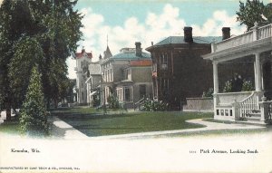 KENOSHA WISCONSIN~VICTORIAN HOMES PORCHES ON PARK AVENUE 1908 POSTCARD
