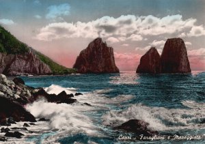 Vintage Postcard Capri Faraglioni E Mareggiata Italy Ediz Vincenzo Carcavallo