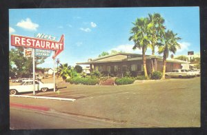 YUMA ARIZONA NICK'S RESTAURANT VINTAGE ADVERTISING POSTCARD OLD CARS