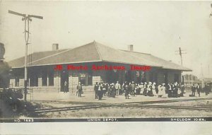 Depot, Iowa, Sheldon, RPPC, Union Railroad Station, Olson Photo No 1882