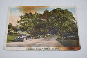 Greetings from Ashby Minn. Postcard Ser. 744 Auto and Road Scenes Locales 12 Des