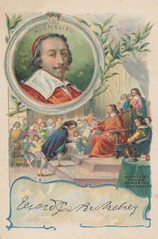 Cardinal Richelieu French Statesman Printed Signed Bendorps Small Old Trade Card