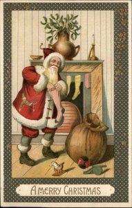 Christmas Santa Claus Toy Horse Cannon Clown Doll c1910 Vintage Postcard