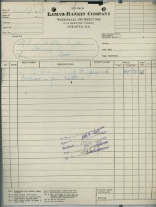 1943 Lamar-Rankin Company Wholesale Houston St. Atlanta GA Cotton Invoice 241