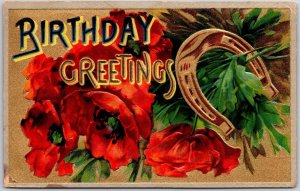 1910's Birthday Greetings Roses Magnet Bouquet of Flowers Posted Postcard