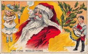 J78/ Santa Claus Christmas Postcard c1910 Smoking Pipe Children 343