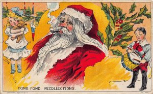 J78/ Santa Claus Christmas Postcard c1910 Smoking Pipe Children 343