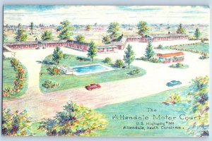 1961 Allendale South Carolina SC Vintage Postcard Crayon Motor Court Highway 301