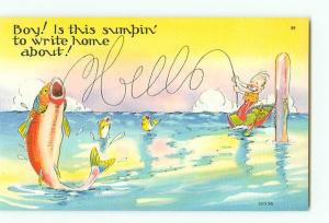 Vintage Postcard  Funny Humor Fish Fisherman Write Home About it   # 1791